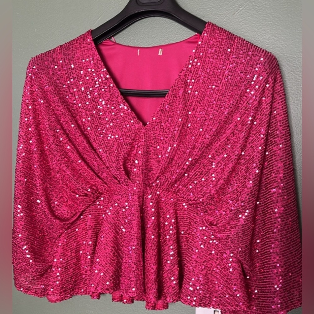 New women hot pink sequins blouse